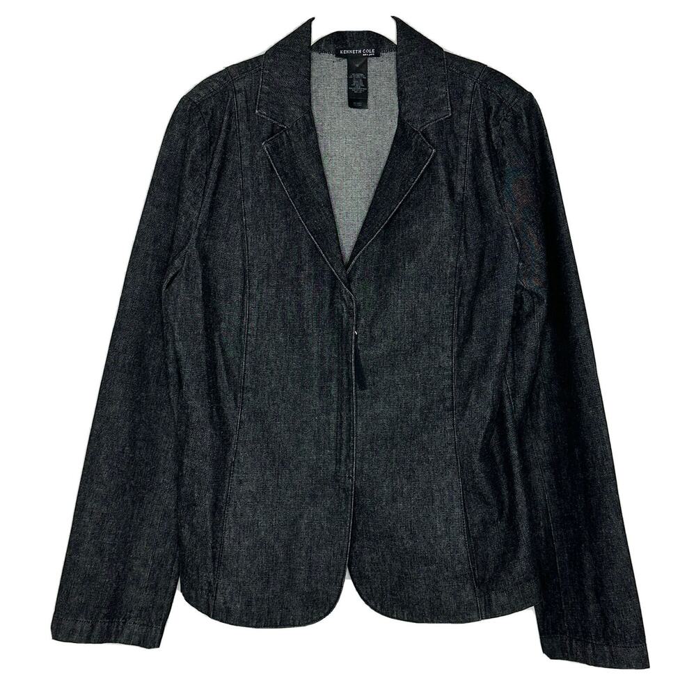 Kenneth Cole New York Black Denim Vintage Zip Blazer Sz 12